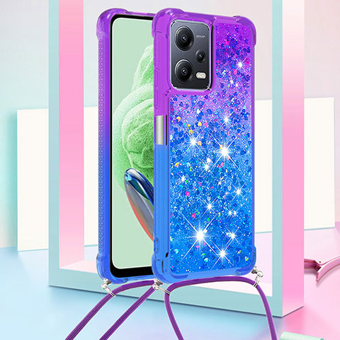 Coque Silicone Housse Etui Gel Bling-Bling avec Laniere Strap S01 pour Xiaomi Poco X5 5G Violet