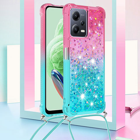 Coque Silicone Housse Etui Gel Bling-Bling avec Laniere Strap S01 pour Xiaomi Redmi Note 12 5G Rose