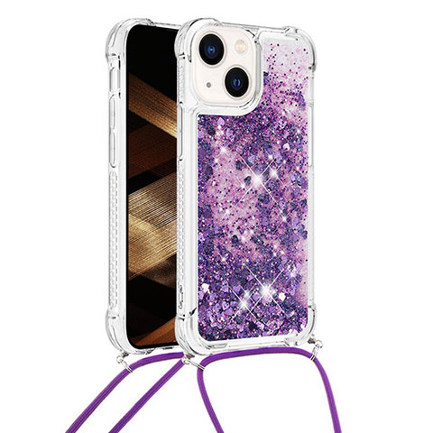 Coque Silicone Housse Etui Gel Bling-Bling avec Laniere Strap S02 pour Apple iPhone 13 Violet