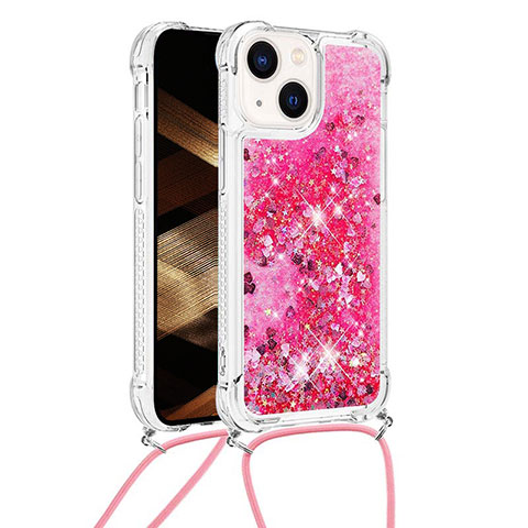 Coque Silicone Housse Etui Gel Bling-Bling avec Laniere Strap S02 pour Apple iPhone 14 Plus Rouge