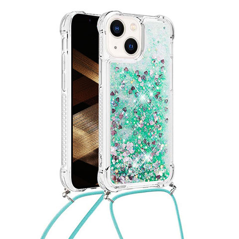 Coque Silicone Housse Etui Gel Bling-Bling avec Laniere Strap S02 pour Apple iPhone 14 Plus Vert