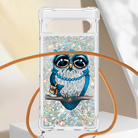 Coque Silicone Housse Etui Gel Bling-Bling avec Laniere Strap S02 pour Google Pixel 7a 5G Mixte