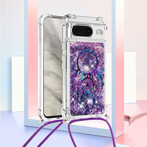 Coque Silicone Housse Etui Gel Bling-Bling avec Laniere Strap S02 pour Google Pixel 8 5G Violet