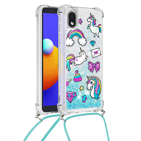 Coque Silicone Housse Etui Gel Bling-Bling avec Laniere Strap S02 pour Samsung Galaxy A01 Core Bleu Ciel