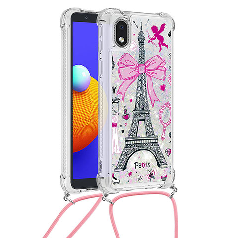 Coque Silicone Housse Etui Gel Bling-Bling avec Laniere Strap S02 pour Samsung Galaxy A01 Core Rose