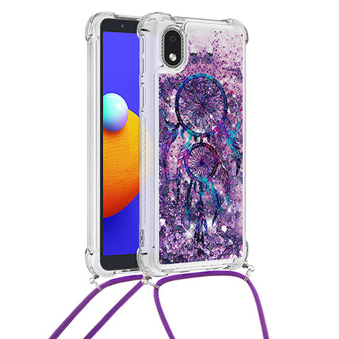 Coque Silicone Housse Etui Gel Bling-Bling avec Laniere Strap S02 pour Samsung Galaxy A01 Core Violet