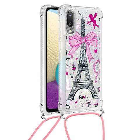 Coque Silicone Housse Etui Gel Bling-Bling avec Laniere Strap S02 pour Samsung Galaxy A02 Mixte