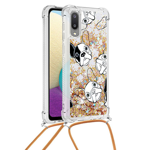 Coque Silicone Housse Etui Gel Bling-Bling avec Laniere Strap S02 pour Samsung Galaxy A02 Or