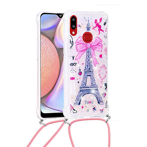 Coque Silicone Housse Etui Gel Bling-Bling avec Laniere Strap S02 pour Samsung Galaxy A10s Mixte