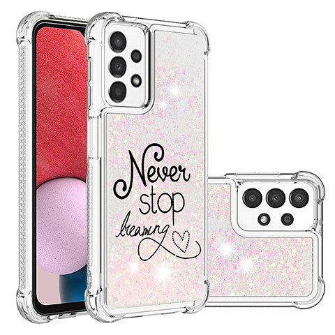 Coque Silicone Housse Etui Gel Bling-Bling avec Laniere Strap S02 pour Samsung Galaxy A13 4G Rose