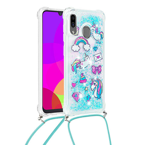 Coque Silicone Housse Etui Gel Bling-Bling avec Laniere Strap S02 pour Samsung Galaxy A20 Bleu Ciel