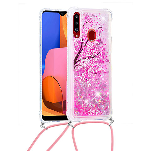 Coque Silicone Housse Etui Gel Bling-Bling avec Laniere Strap S02 pour Samsung Galaxy A20s Rose Rouge