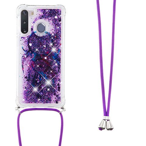 Coque Silicone Housse Etui Gel Bling-Bling avec Laniere Strap S02 pour Samsung Galaxy A21 European Violet