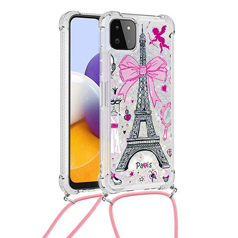 Coque Silicone Housse Etui Gel Bling-Bling avec Laniere Strap S02 pour Samsung Galaxy A22 5G Mixte