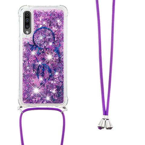 Coque Silicone Housse Etui Gel Bling-Bling avec Laniere Strap S02 pour Samsung Galaxy A30S Violet