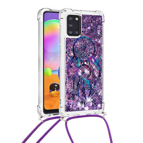 Coque Silicone Housse Etui Gel Bling-Bling avec Laniere Strap S02 pour Samsung Galaxy A31 Violet