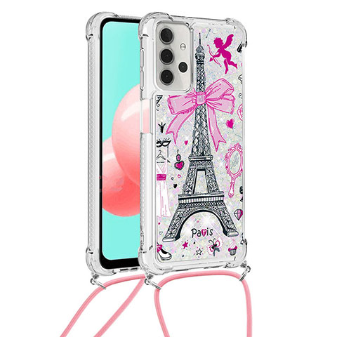 Coque Silicone Housse Etui Gel Bling-Bling avec Laniere Strap S02 pour Samsung Galaxy A32 4G Mixte