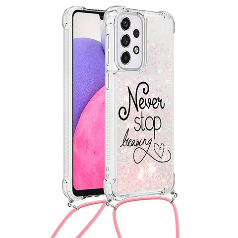 Coque Silicone Housse Etui Gel Bling-Bling avec Laniere Strap S02 pour Samsung Galaxy A33 5G Rose