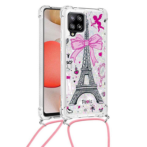 Coque Silicone Housse Etui Gel Bling-Bling avec Laniere Strap S02 pour Samsung Galaxy A42 5G Rose