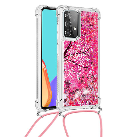 Coque Silicone Housse Etui Gel Bling-Bling avec Laniere Strap S02 pour Samsung Galaxy A52s 5G Rose Rouge