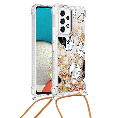 Coque Silicone Housse Etui Gel Bling-Bling avec Laniere Strap S02 pour Samsung Galaxy A53 5G Or