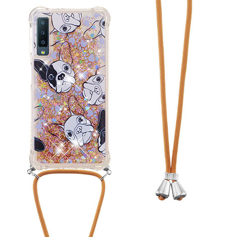 Coque Silicone Housse Etui Gel Bling-Bling avec Laniere Strap S02 pour Samsung Galaxy A7 (2018) A750 Or