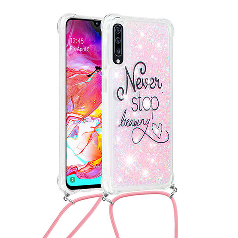 Coque Silicone Housse Etui Gel Bling-Bling avec Laniere Strap S02 pour Samsung Galaxy A70 Mixte