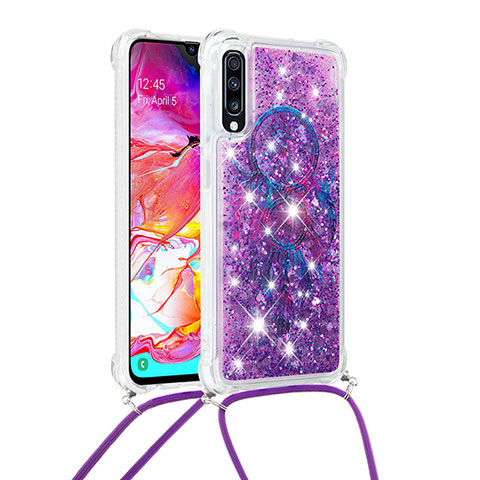 Coque Silicone Housse Etui Gel Bling-Bling avec Laniere Strap S02 pour Samsung Galaxy A70S Violet