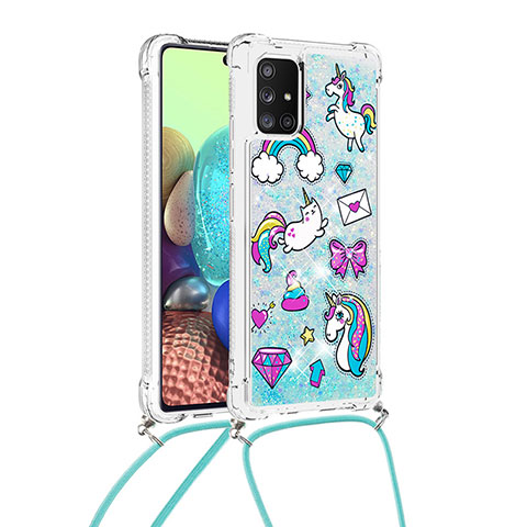 Coque Silicone Housse Etui Gel Bling-Bling avec Laniere Strap S02 pour Samsung Galaxy A71 4G A715 Bleu Ciel