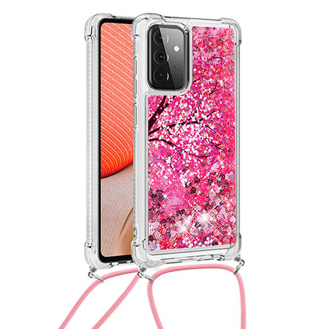 Coque Silicone Housse Etui Gel Bling-Bling avec Laniere Strap S02 pour Samsung Galaxy A72 4G Rose Rouge