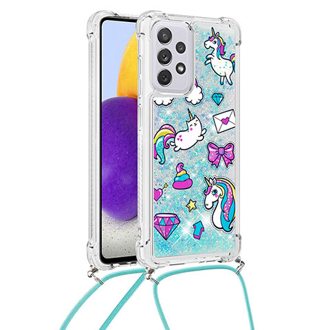 Coque Silicone Housse Etui Gel Bling-Bling avec Laniere Strap S02 pour Samsung Galaxy A73 5G Bleu Ciel