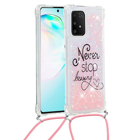 Coque Silicone Housse Etui Gel Bling-Bling avec Laniere Strap S02 pour Samsung Galaxy A91 Mixte