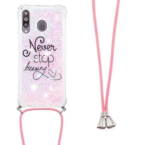 Coque Silicone Housse Etui Gel Bling-Bling avec Laniere Strap S02 pour Samsung Galaxy M30 Rose