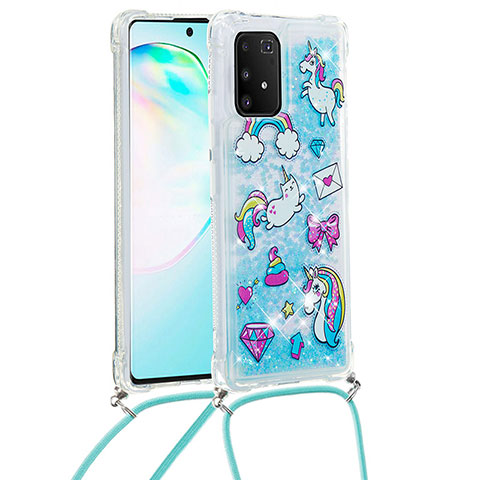 Coque Silicone Housse Etui Gel Bling-Bling avec Laniere Strap S02 pour Samsung Galaxy M80S Bleu Ciel