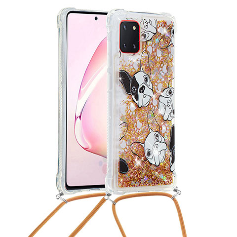 Coque Silicone Housse Etui Gel Bling-Bling avec Laniere Strap S02 pour Samsung Galaxy Note 10 Lite Or