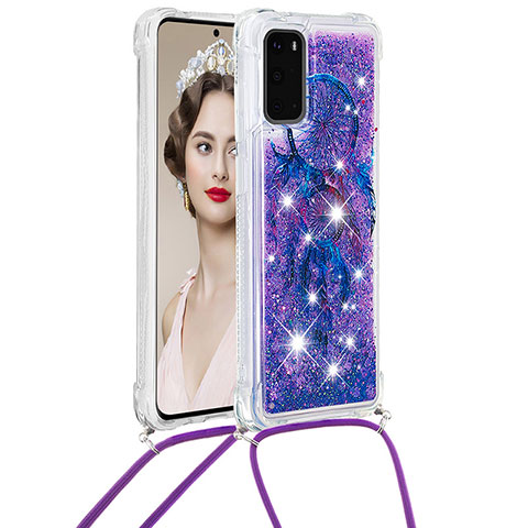 Coque Silicone Housse Etui Gel Bling-Bling avec Laniere Strap S02 pour Samsung Galaxy S20 5G Violet