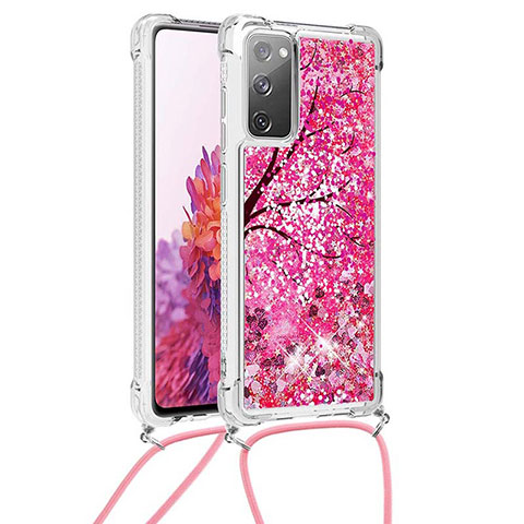 Coque Silicone Housse Etui Gel Bling-Bling avec Laniere Strap S02 pour Samsung Galaxy S20 FE 4G Rose Rouge
