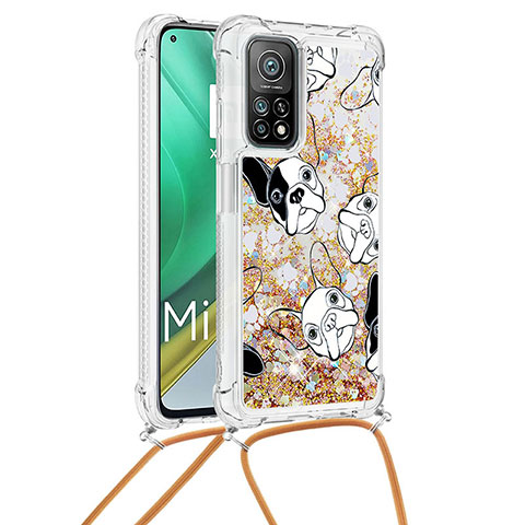 Coque Silicone Housse Etui Gel Bling-Bling avec Laniere Strap S02 pour Xiaomi Mi 10T 5G Or