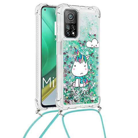 Coque Silicone Housse Etui Gel Bling-Bling avec Laniere Strap S02 pour Xiaomi Mi 10T Pro 5G Vert