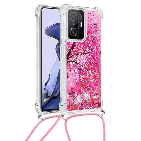 Coque Silicone Housse Etui Gel Bling-Bling avec Laniere Strap S02 pour Xiaomi Mi 11T 5G Rose Rouge