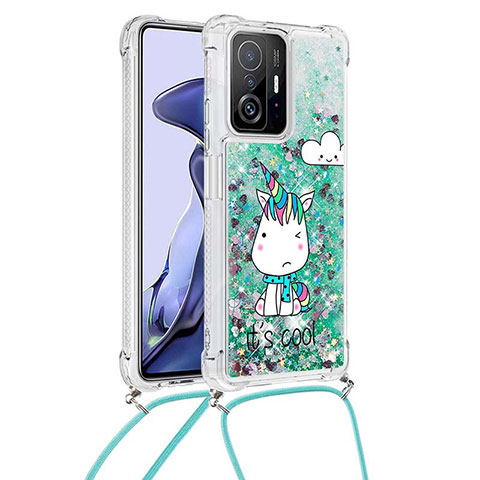 Coque Silicone Housse Etui Gel Bling-Bling avec Laniere Strap S02 pour Xiaomi Mi 11T 5G Vert