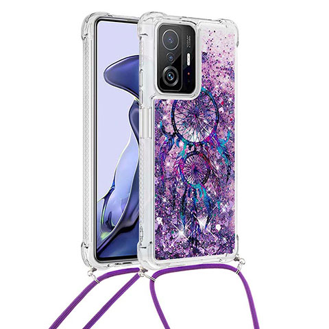 Coque Silicone Housse Etui Gel Bling-Bling avec Laniere Strap S02 pour Xiaomi Mi 11T 5G Violet