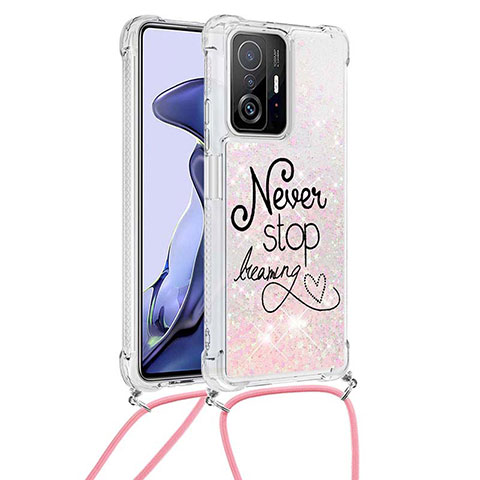 Coque Silicone Housse Etui Gel Bling-Bling avec Laniere Strap S02 pour Xiaomi Mi 11T Pro 5G Argent