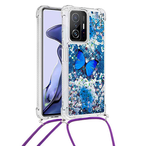 Coque Silicone Housse Etui Gel Bling-Bling avec Laniere Strap S02 pour Xiaomi Mi 11T Pro 5G Bleu