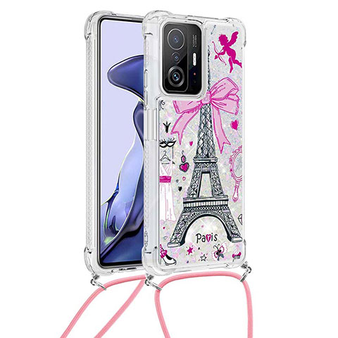 Coque Silicone Housse Etui Gel Bling-Bling avec Laniere Strap S02 pour Xiaomi Mi 11T Pro 5G Rose