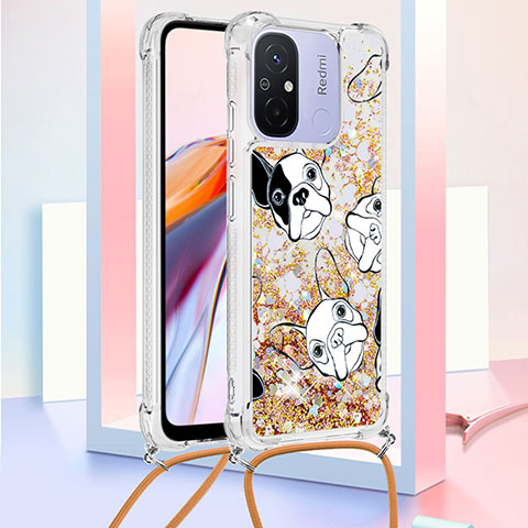 Coque Silicone Housse Etui Gel Bling-Bling avec Laniere Strap S02 pour Xiaomi Poco C55 Or