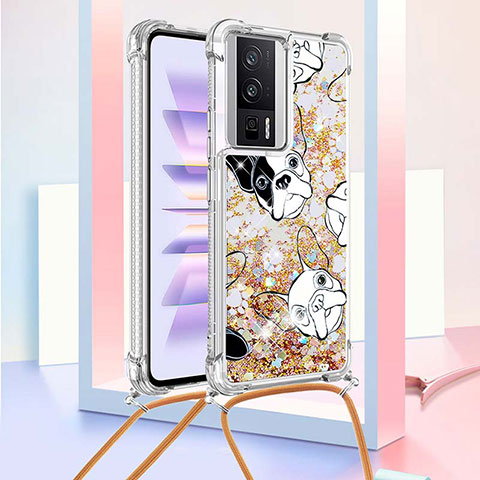 Coque Silicone Housse Etui Gel Bling-Bling avec Laniere Strap S02 pour Xiaomi Poco F5 Pro 5G Or