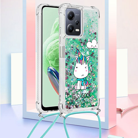 Coque Silicone Housse Etui Gel Bling-Bling avec Laniere Strap S02 pour Xiaomi Poco X5 5G Vert