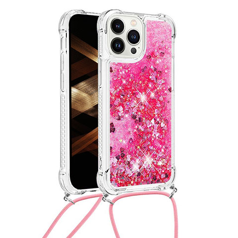 Coque Silicone Housse Etui Gel Bling-Bling avec Laniere Strap S03 pour Apple iPhone 13 Pro Max Rouge