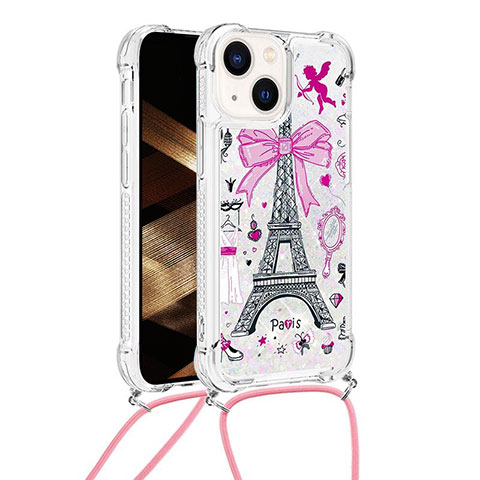 Coque Silicone Housse Etui Gel Bling-Bling avec Laniere Strap S03 pour Apple iPhone 14 Mixte